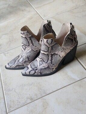 Vince Camuto Snake-Print Pointed Cutout Ankle Boots